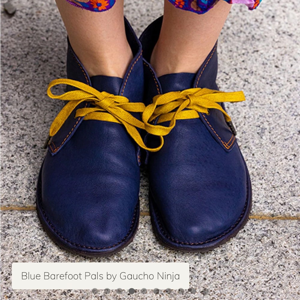 Barefoot Pals Blue Leather Shoes with Yellow Laces size 40